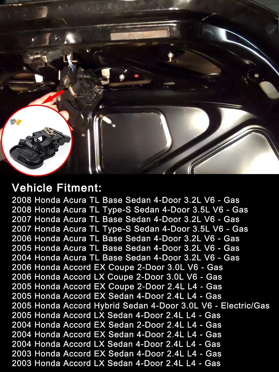 74851-SDA-A22 Rear Tailgate Trunk Latch Lock Actuator Tail Gate Latch Motor Compatible with 2003-2006 Honda Accord 2004-2008 Acura TL 2.4 3.0 3.2 3.5L V6 L4 Engine Replacement# 74851-SDA-A21