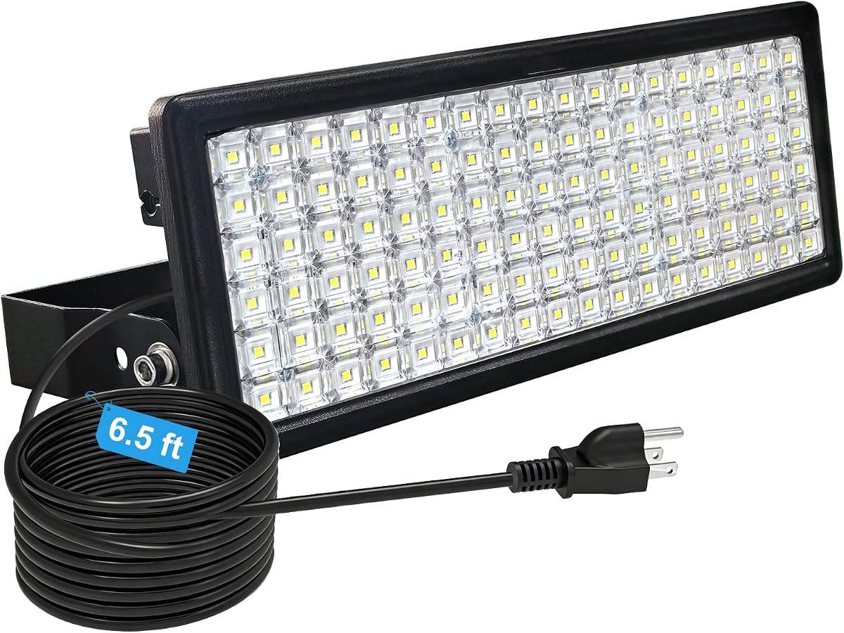 100W LED Flood Light, Plug-in Sport & Work Light with 6.56ft Cord | 14000LM 5000K, IP67 Waterproof, AC 85-305V Wide Voltage, No Wiring, Generator Compatible, Portable for Job Site
