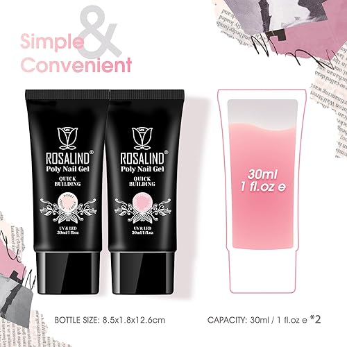 Vista 63 de ROSALIND Gel de extensión transparente, 2 piezas de 1 onza/1.0 fl oz kit de gel de uñas transparente constructor transparente, tubo de polietileno