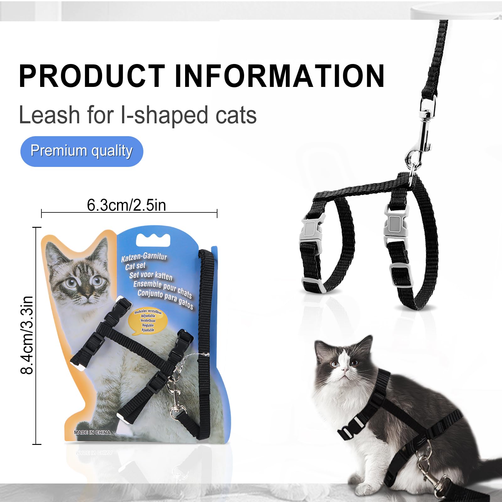 Cat Harness with Lead, Adjustable Harnesses, Cat Lead, Nylon Harnesses, Cat Lead, Cat Harness, Escape Proof, 120 cm - Image 2