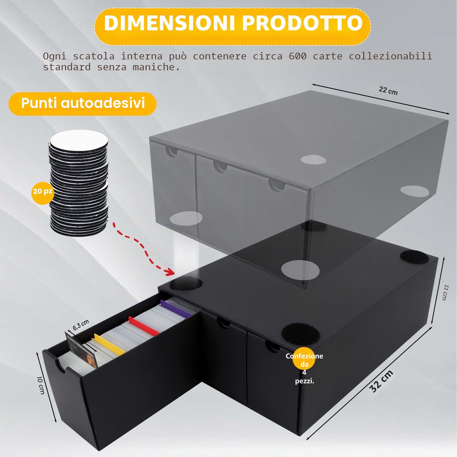 Deck Box per Carte Mtg,Scatola Carte Pokemon Collezionabili da 12000+ Toploader con 48 Divisori,Etichette e Nastro Adesivo,Contenitore Carte Pokemon per Carte TCG MTG YuGiOh