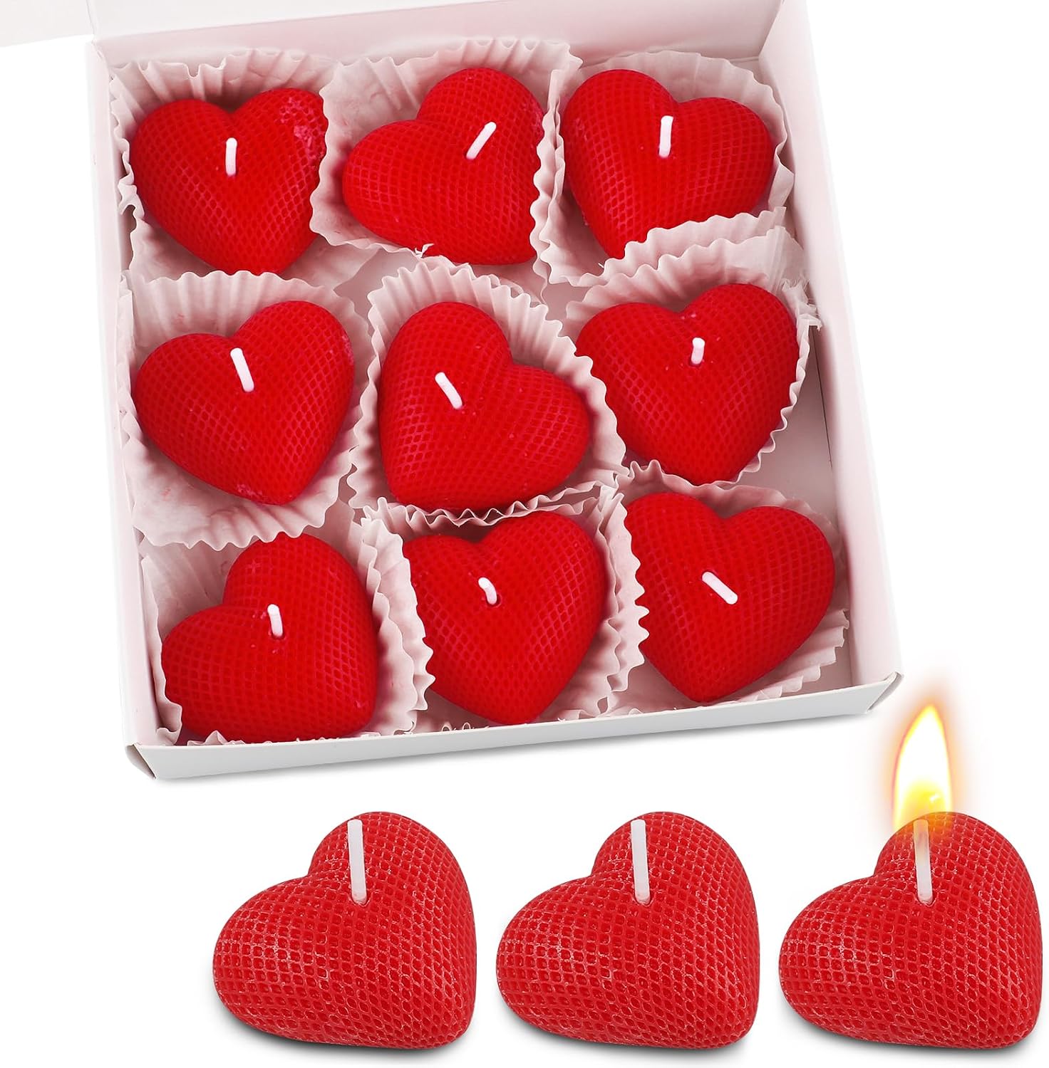 9 Pack Love Heart Shaped Scented Candles, White Mini Soy Wax Rose Flower Aroma Decorative Candles, Romantic 3D Heart Design for Bedroom, Parties, Table Décor, Valentine’s Day, Wedding Romantic