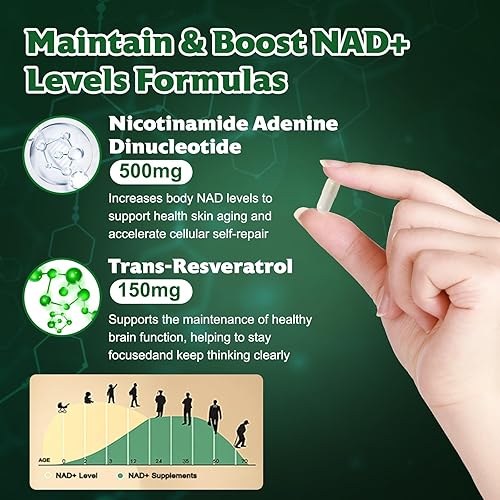 Vista 5 de Suplemento NAD+ de 650 mg, suplemento liposomal NAD+ con resveratrol aumenta el nivel de NAD+, energía celular y antienvejecimiento 120 cápsulas