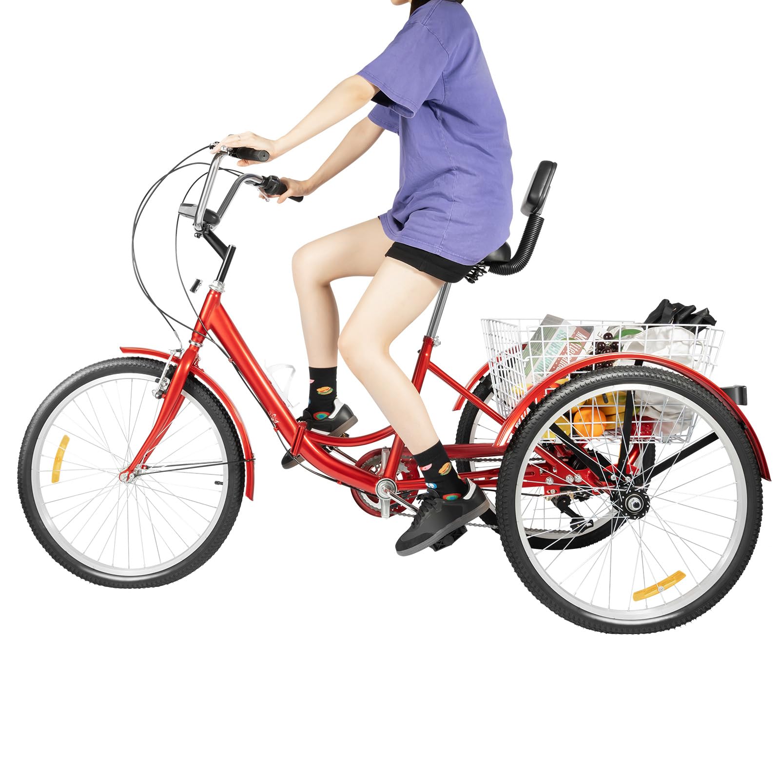Triciclo pieghevole per adulti, 24 pollici, 7 marce, 3 ruote, bicicletta per adulti, con cestino, bicicletta per la spesa, bicicletta cargo per adulti, anziani e donne, regolabile in altezza