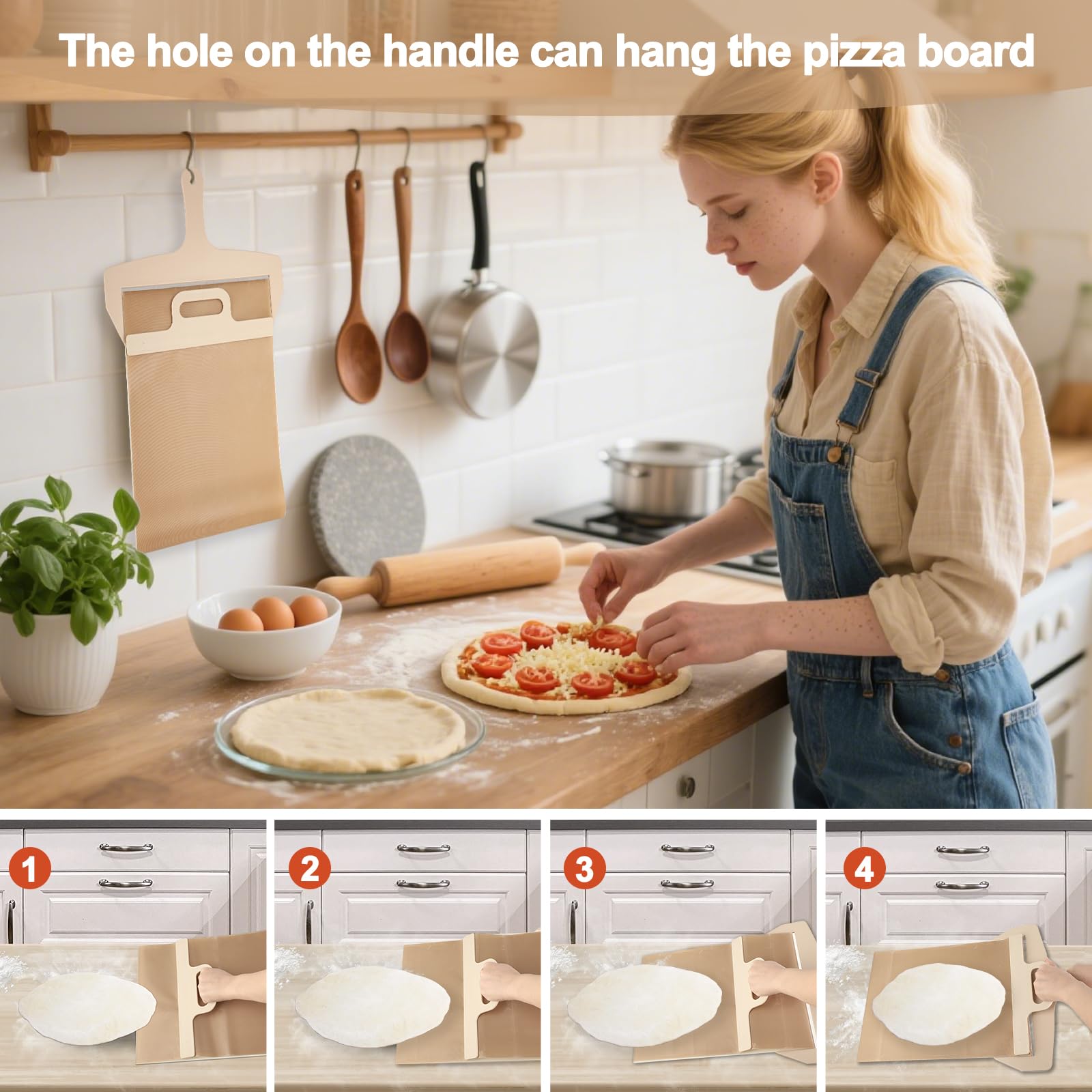 KITDAHOM Pala de pizza deslizante 58x30 cm – recubrimiento antiadherente – accesorio para pizza – pala giratoria antideslizante – multifuncional – ideal para hacer pizza