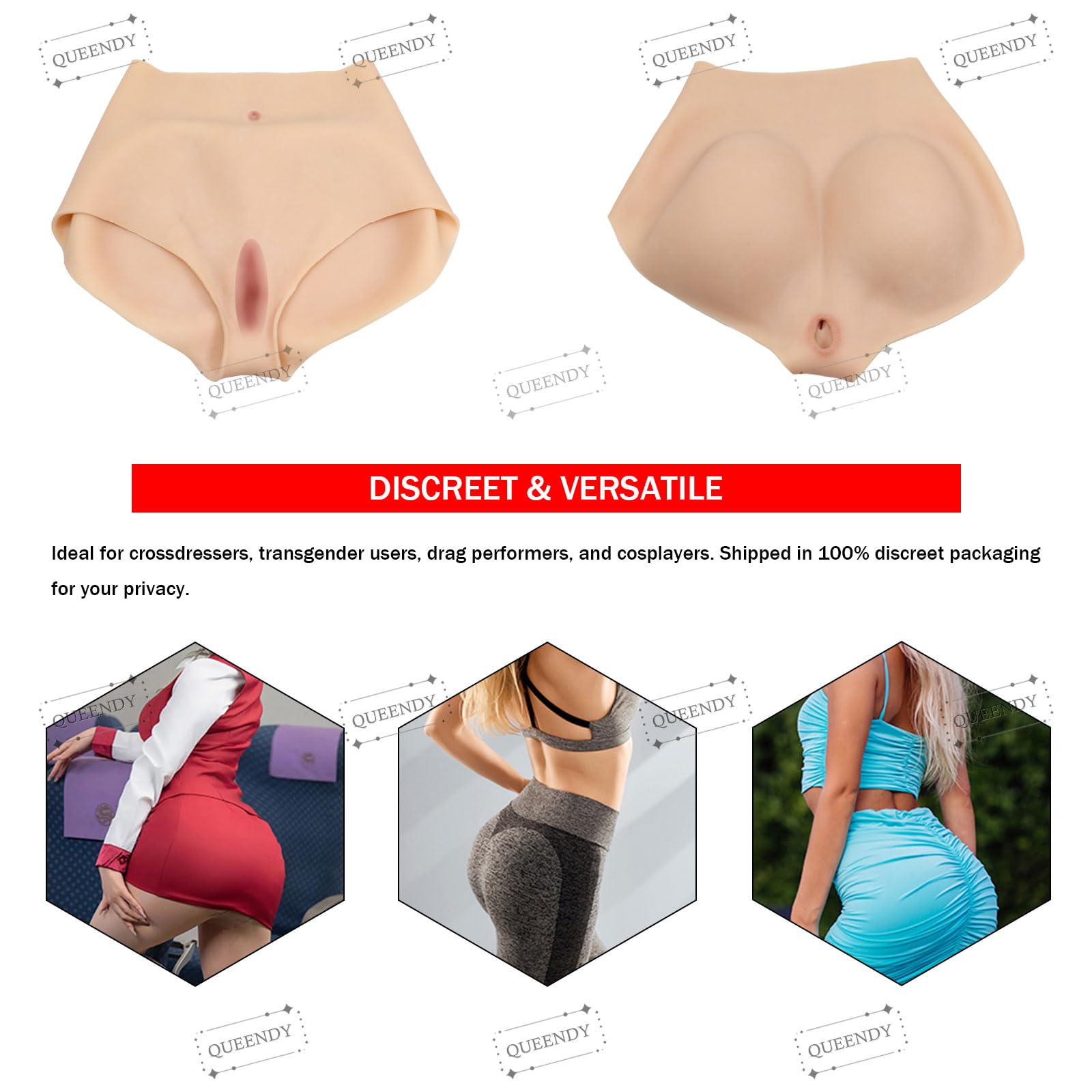 Silikonowe majtki z penetrowalną sztuczną waginą (M-K), bokserki maskujące „Camel Toe" – bielizna dla crossdresserów