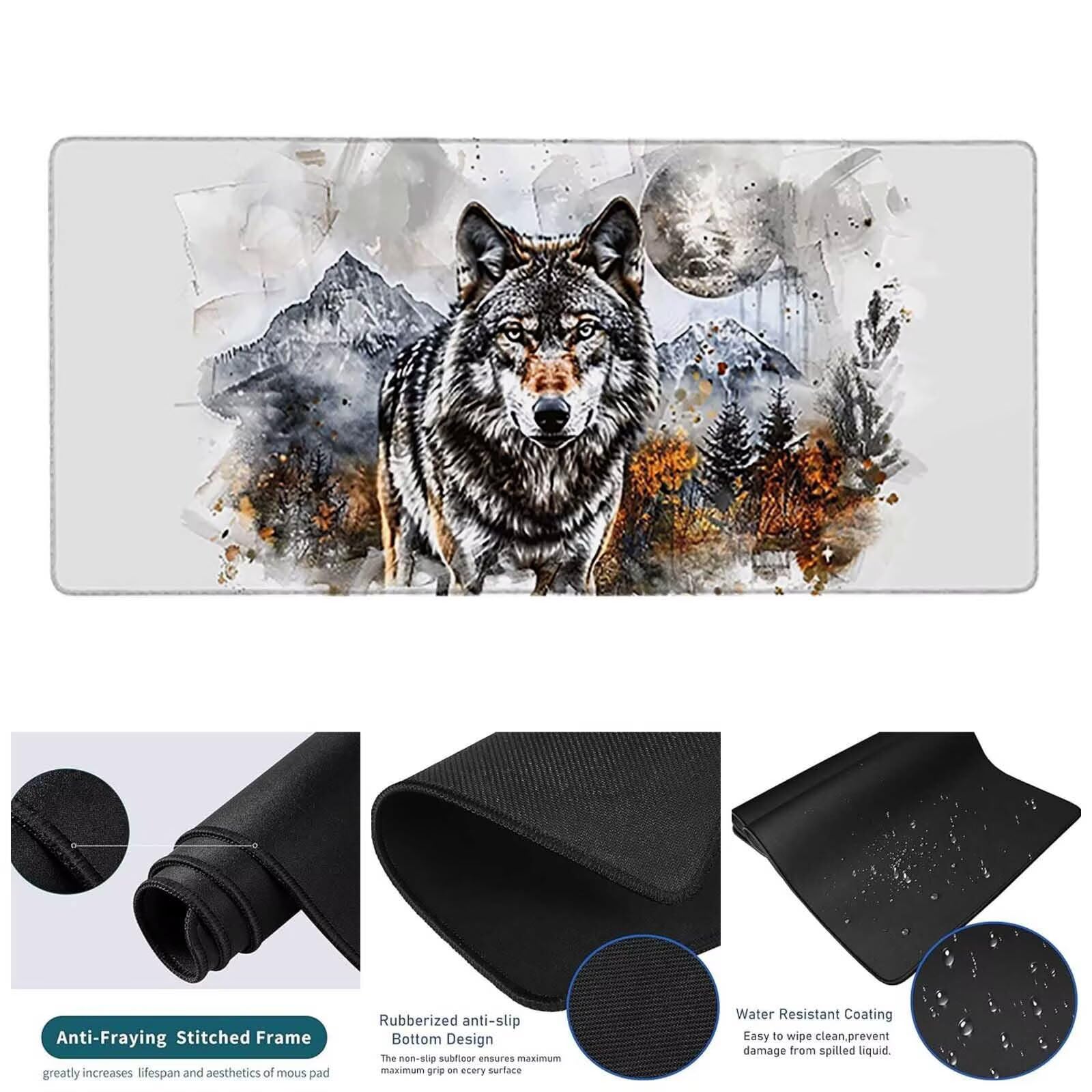 Szara podkładka pod mysz do gier XXL 1200 x 600 x 3 mm duża podkładka pod mysz XXL podkładka pod mysz wilk do klawiatury i biura, wysoka precyzja i szybkość, antypoślizgowa guma, akcesoria do gier w