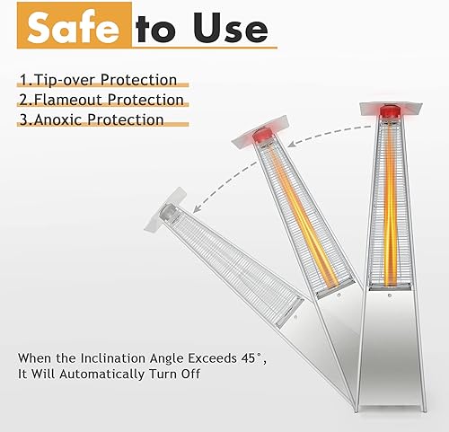 Miniatura 6 de Tangkula Calentador de patio al aire libre de 90 pulgadas, calentador de propano piramidal portátil de 42000 BTU con ruedas, tubo de vidrio de