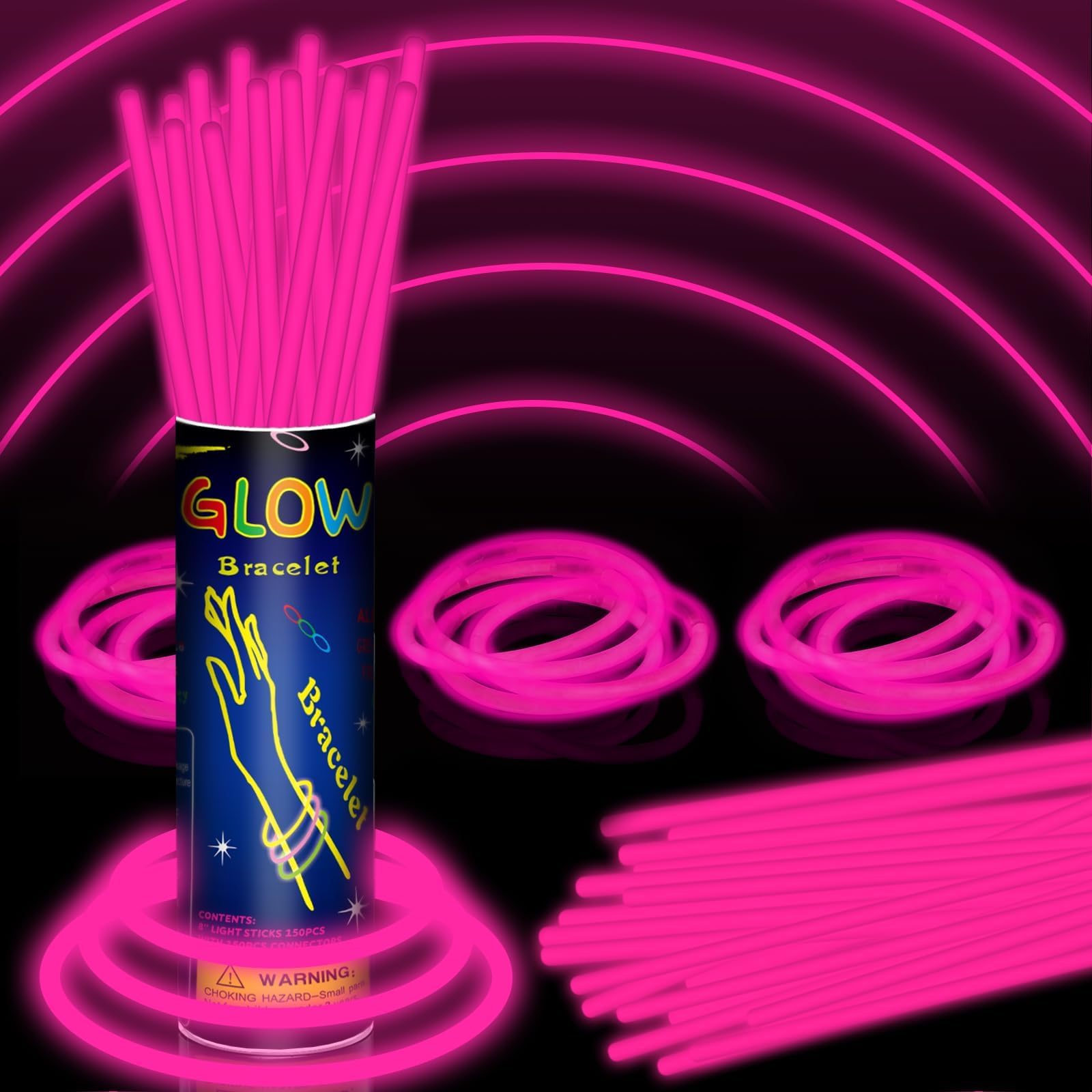 150 Pack 8” Pink Glow Sticks Bulk with 150 Connectors Neon Glow In The Dark Party favors Supplies for Holiday Birthday Party Decoration (Pink)