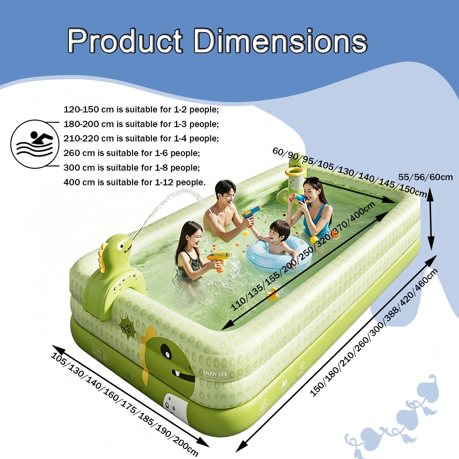 Piscina Hinchable Piscina Hinchable De 150-460 Cm para Uso Doméstico Piscina Infantil Grande Y Portátil para Exteriores, De Material Grueso, Ideal para Fiestas Acuáticas De Verano En El