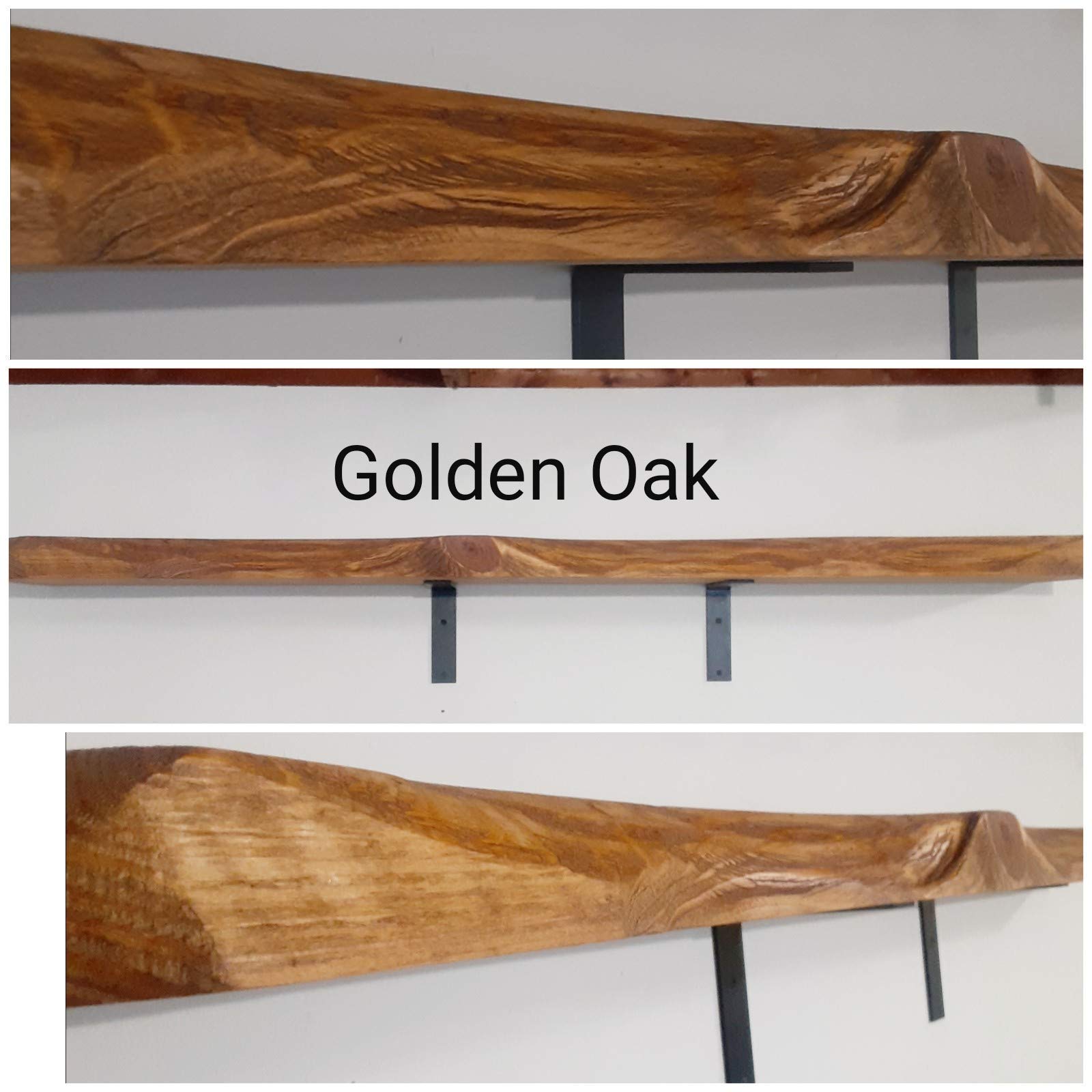 Live Edge Rustic Solid Wood Shelf with Iron L Brackets More Colors and