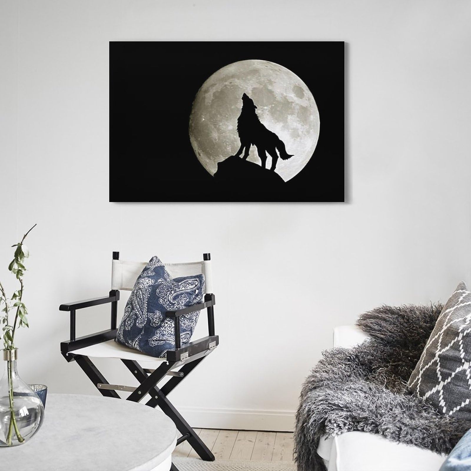 Quadro Su Tela Due Lupi - Stampa Motivazionale 29x38cm - Cornice In Legno, Decorazione Parete Casa/Ufficio