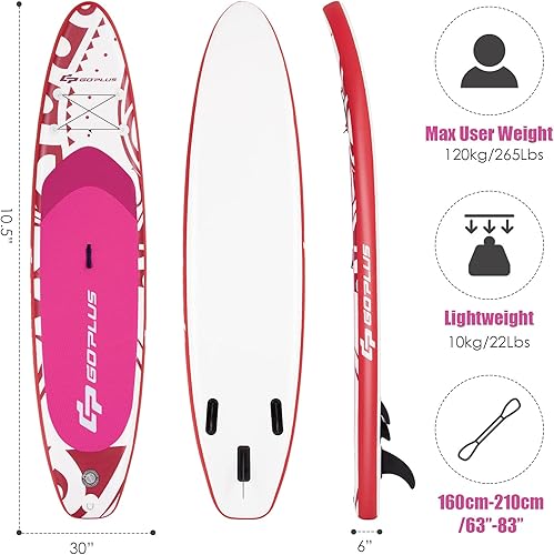 Miniatura 9 de Goplus Tabla de remo inflable de pie, SUP de 10 pies con paquete de accesorios, paleta ajustable, bolsa de transporte, aleta inferior, bomba de
