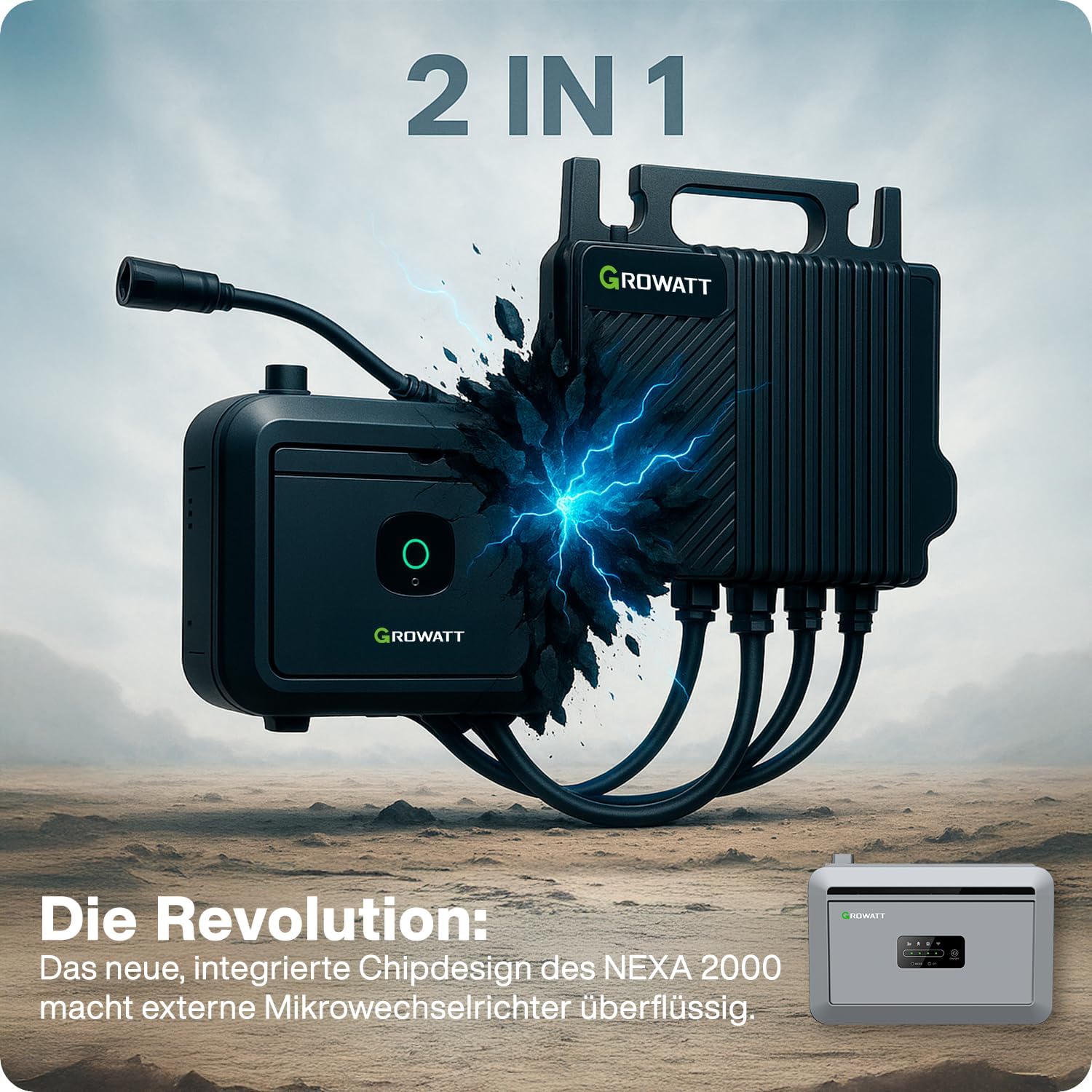 Balkonkraftwerk 800W mit 2kWh Speicher mit NEXA 2000 Steckerfertiges, platzsparendes Komplettset mit WIFI Preis inkl. 0% MwSt. gem. § 12 Abs. 3 UStG