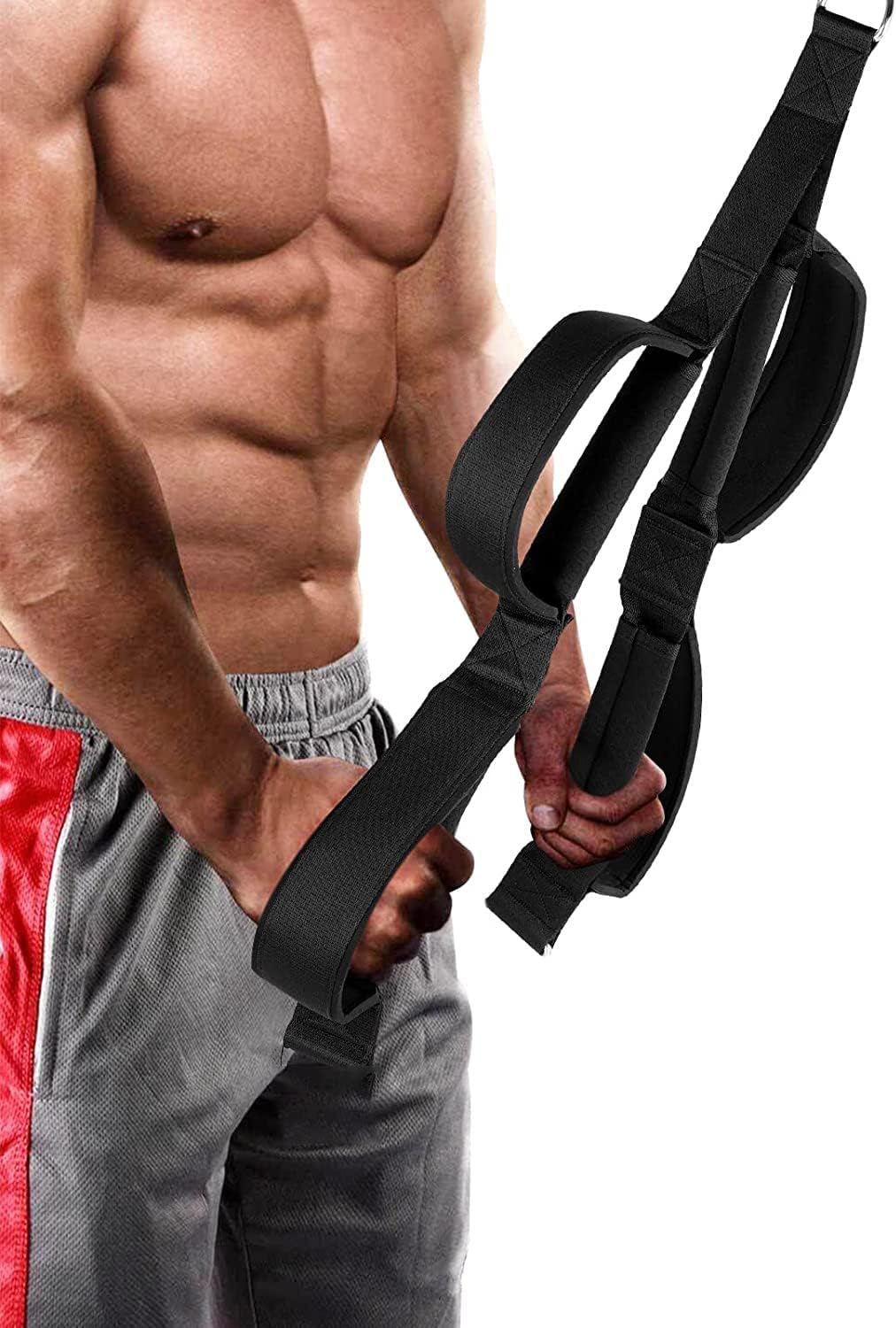 Triceps Rope Cable Attachment - Fabric Triceps Rope with Strong Grip and Multiple Handles | Upgraded Design Lightweight Tricep Push Down Rope (2 Handle, Black)