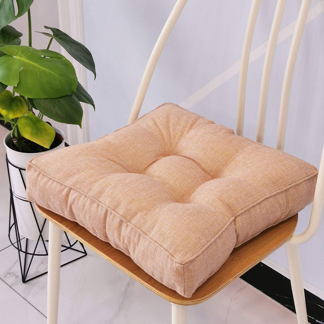 Cojín de Asiento de Silla Relleno Cuadrado de Lino sintético, Cojines de Silla firmes y Suaves, Asiento cómodo para Oficina, hogar o automóvil, 18 "x 18", Lino