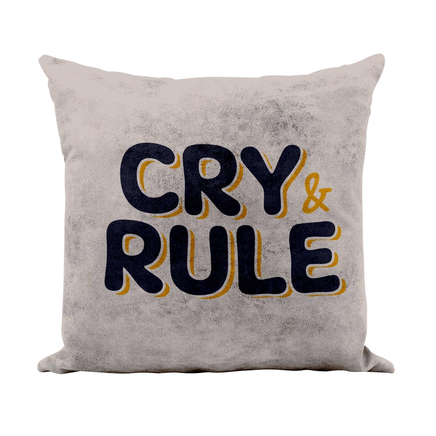 Coussin similicuir camel 40x40 cm humour Cry and Rule