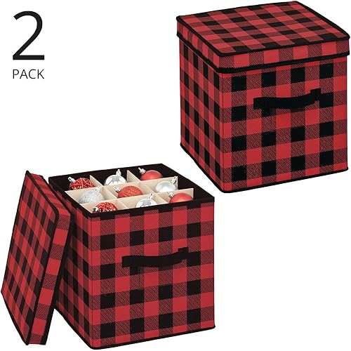 Miniatura 2 de mDesign Caja de almacenamiento cuadrada para envolver regalo y adornos con asas, contenedor de soporte para decoraciones de Navidad o vacaciones,