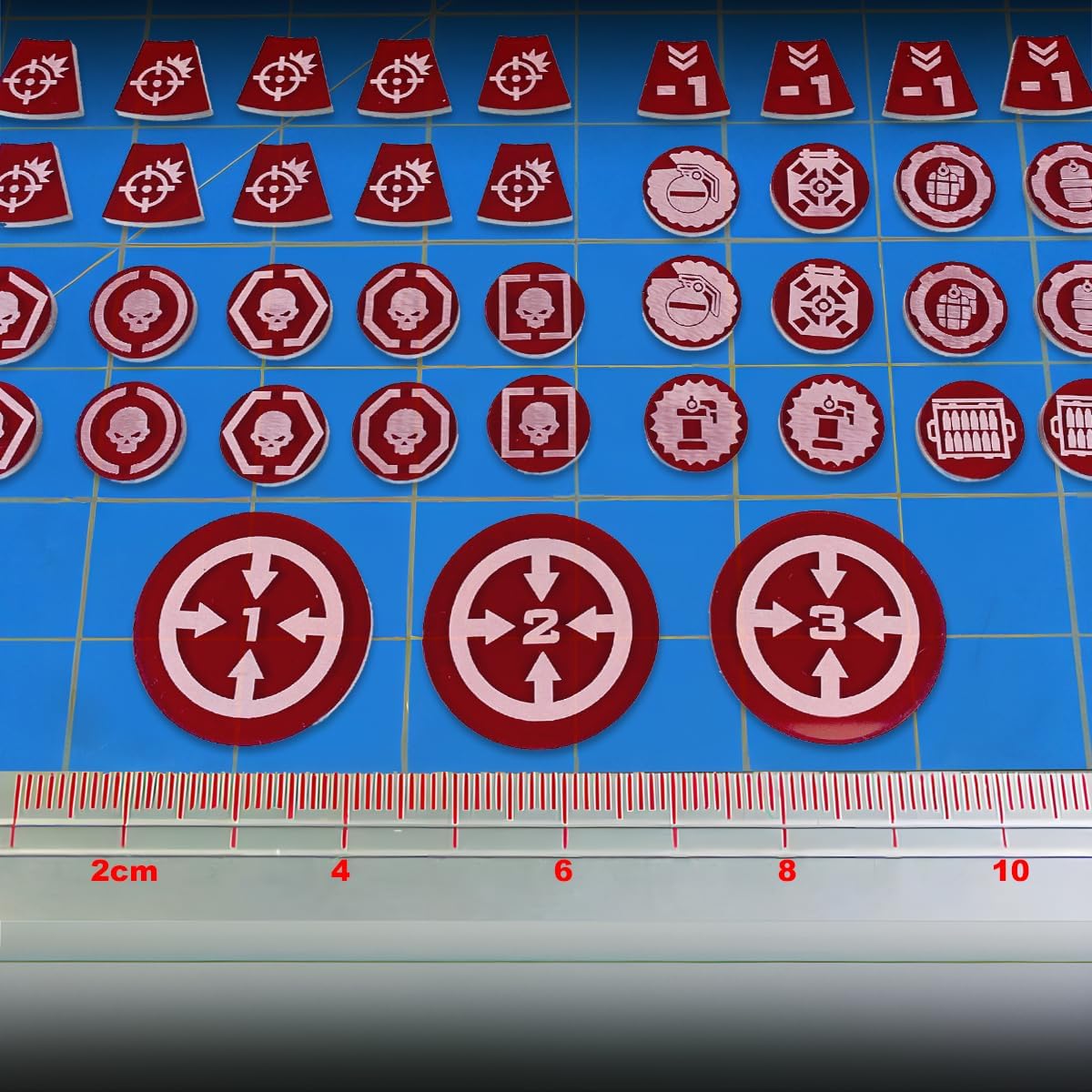 LITKO Single Player Token Set | Compatible with Warhammer Kill Team 3rd Edition | 2024 Universal WH:KT v3 Markers | Weapons, Grenade, Objective Indicator (Translucent Red)