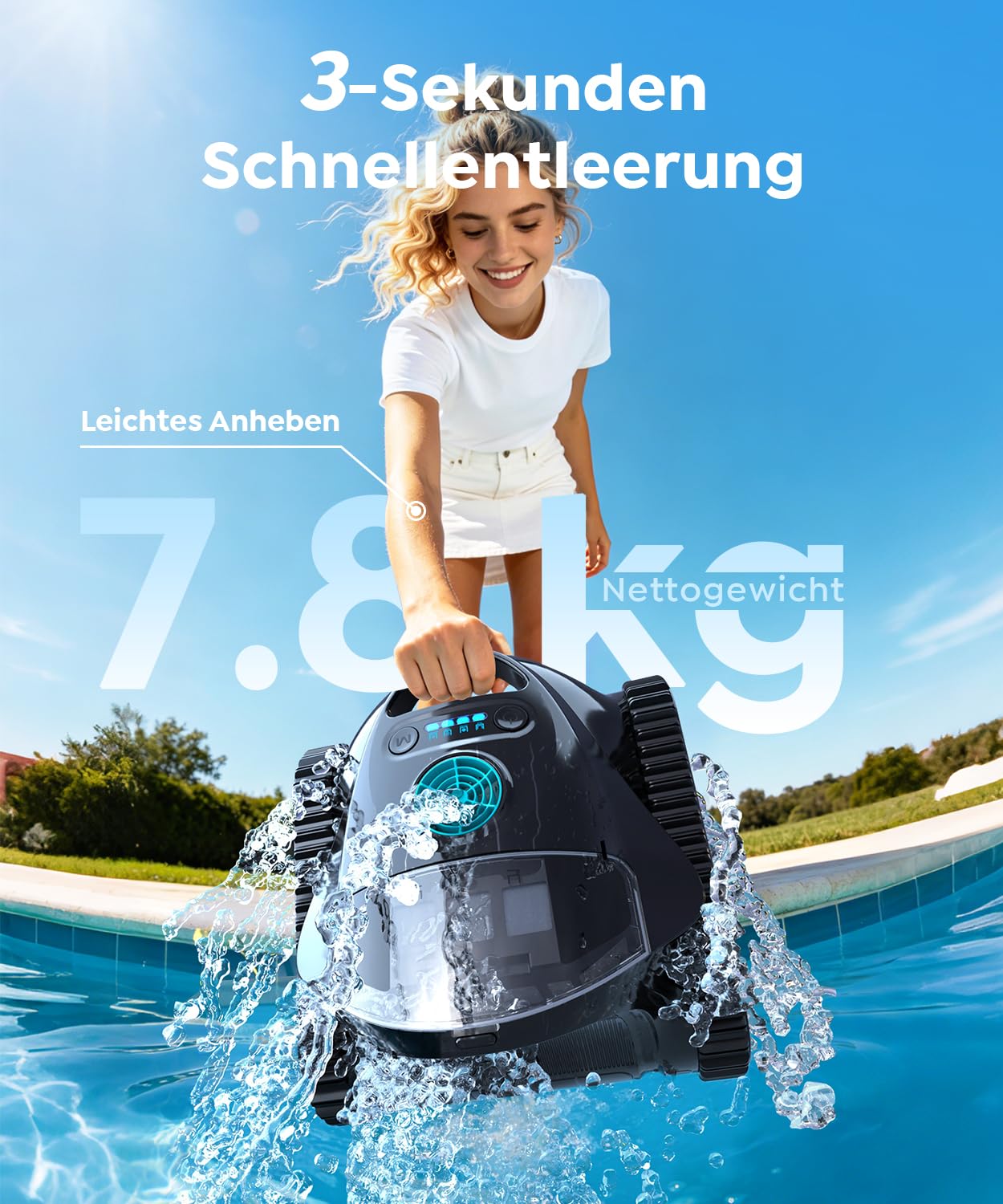 C1 Poolroboter Boden und Wand & Wasserlinie (2026 Neu) | Doppelfilterung, 180 Min. Akku, 7 Modi, App-Steuerung, bis 150 m², leichtes Entnehmen, für Süß- & Salzwasser