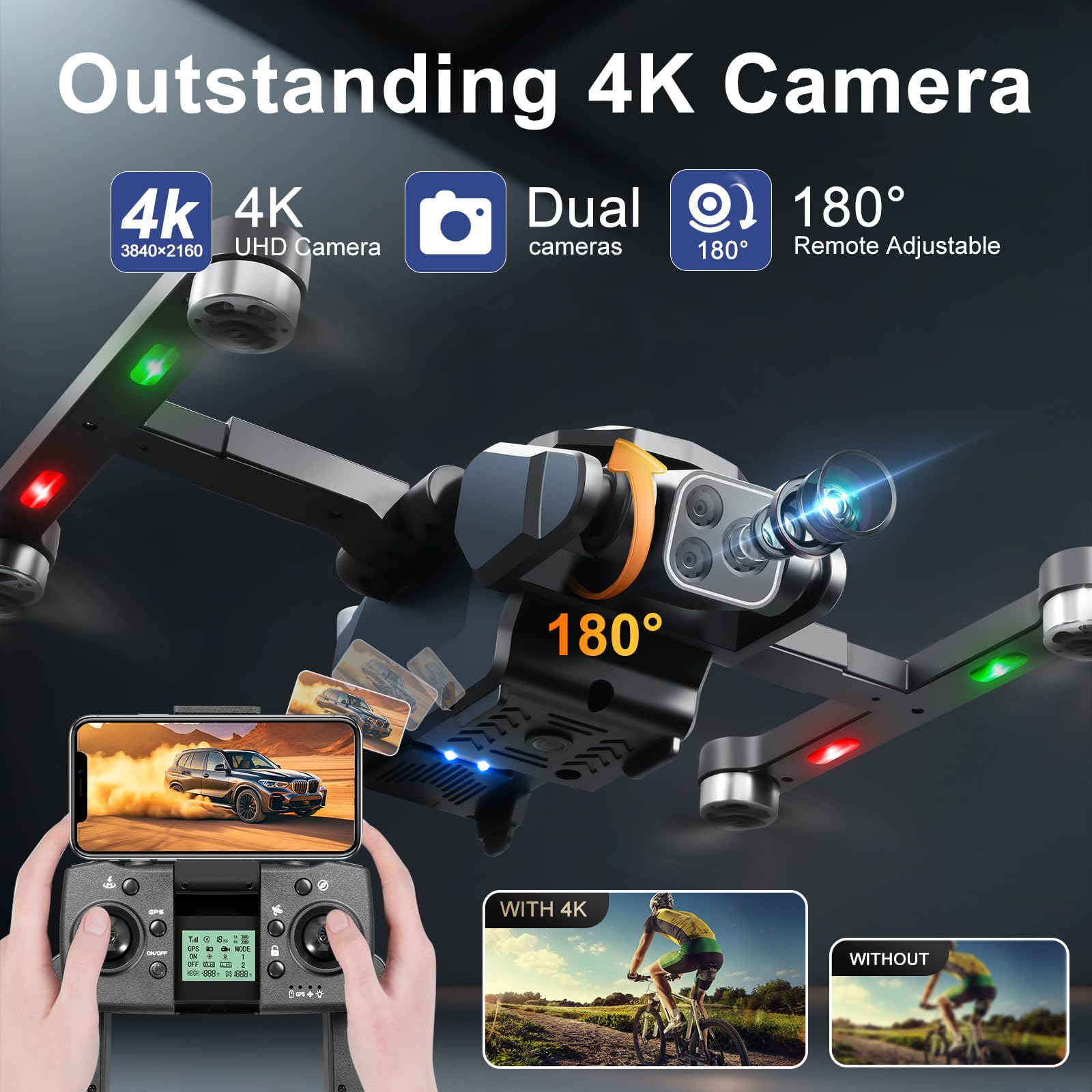 OBEST GPS Drohne mit Kamera 4K, Faltbar RC Drone, 2 Akku 36 Mins | 360° Hindernisvermeidung, Bürstenlos Motor, Follow Me, Auto Rückkehr, 5G WIFI FPV Quadrocopter für Erwachsene