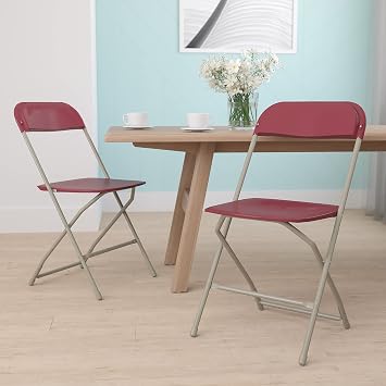EMMA + OLIVER Set of 2 Plastic Folding Chairs - 650 LB Weight Capacity Lightweight Stackable Folding Chair in Red
