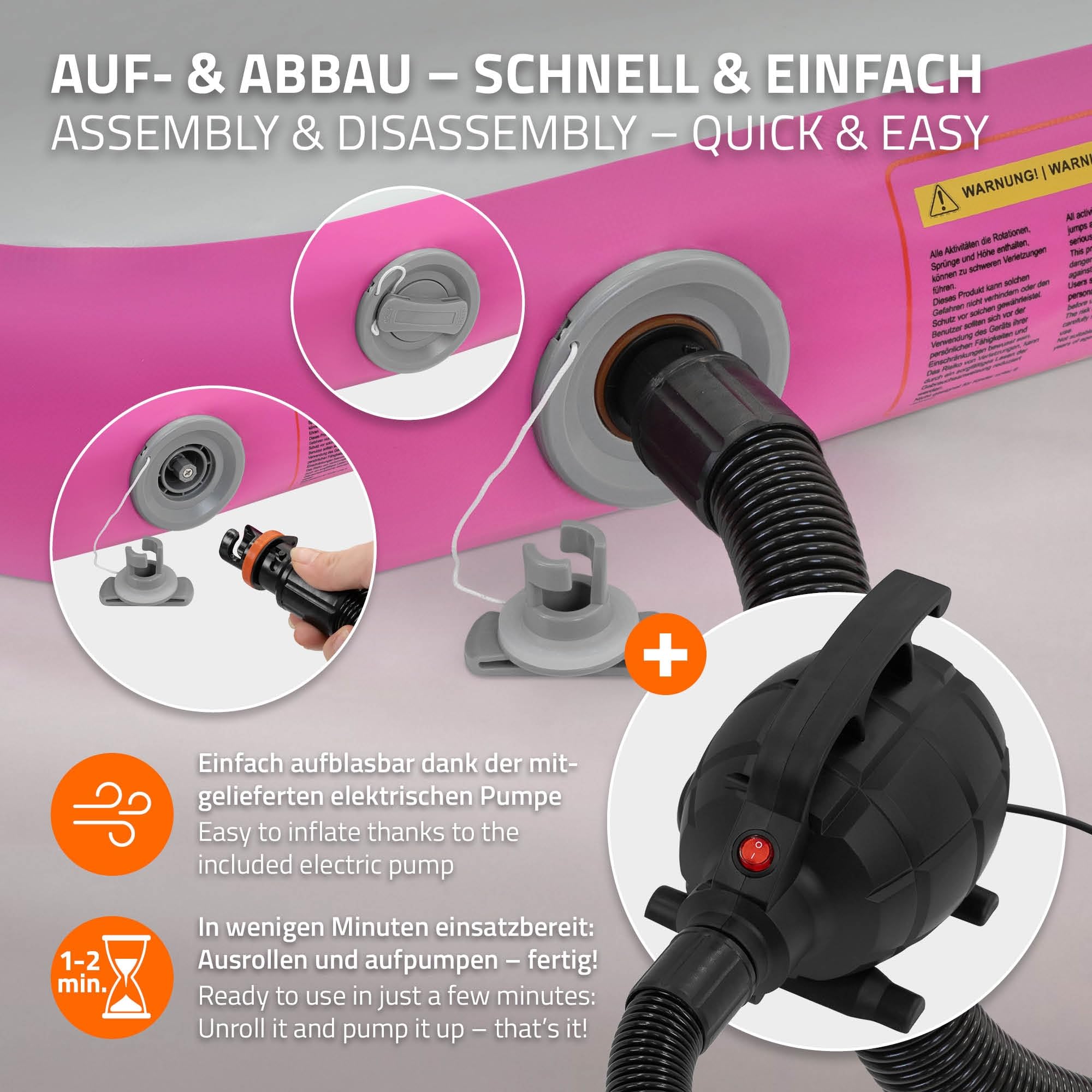 ECD Germany Aufblasbare Gymnastikmatte Turnmatte Airtrack 3m/4m/5m, Rosa/Mint-Grün, Tumbling Matte Air Matte Track Trainingsmatte Sportmatte Fitnessmatte Yogamatte mit Tragetasche & elektr. Luftpumpe