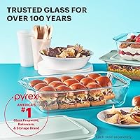 Vista 7 de Pyrex Plato para hornear de vidrio profundo con tapa de plástico, cazuela profunda, recipiente de alimentos de vidrio, apto para horno, congelador