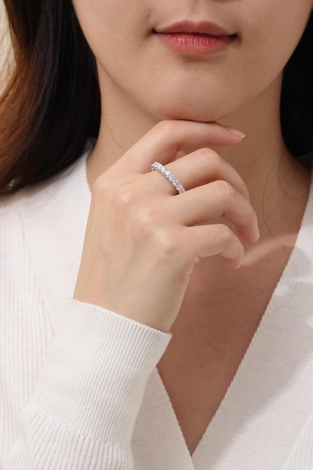 AURALUME Lab Grown Diamond Eternity Band 2.75cttw Full Stone D Color VVS Clarity 3mm S925 Sterling Silver Anniversary Wedding Rings - Image 6