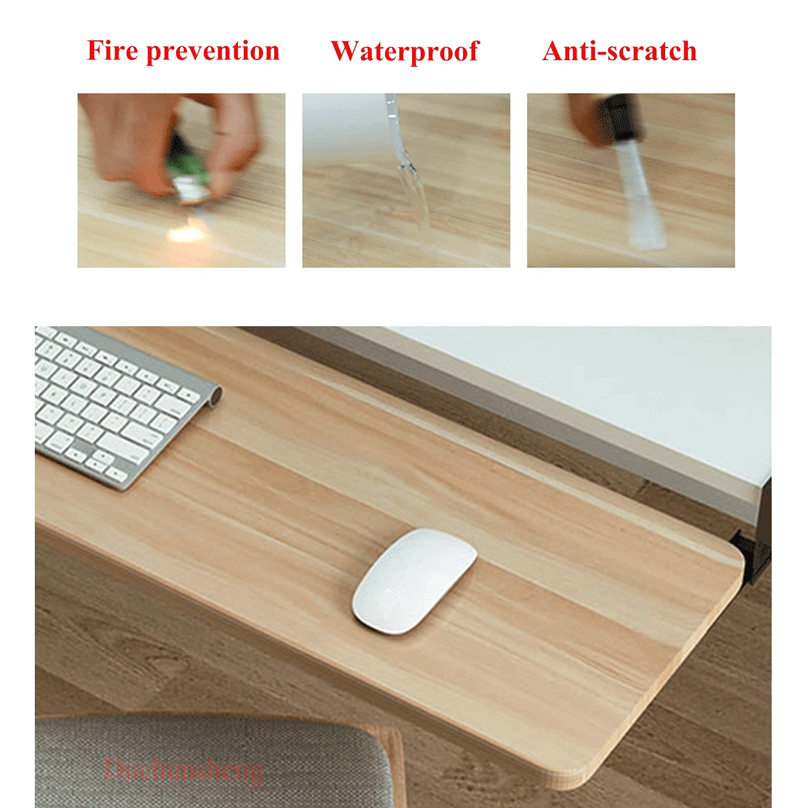 Bandeja de teclado de madera para debajo del escritorio, estante deslizante con diseño resistente y fácil de instalar, ahorra espacio para el hogar, oficina, juegos y estaciones de trabajo