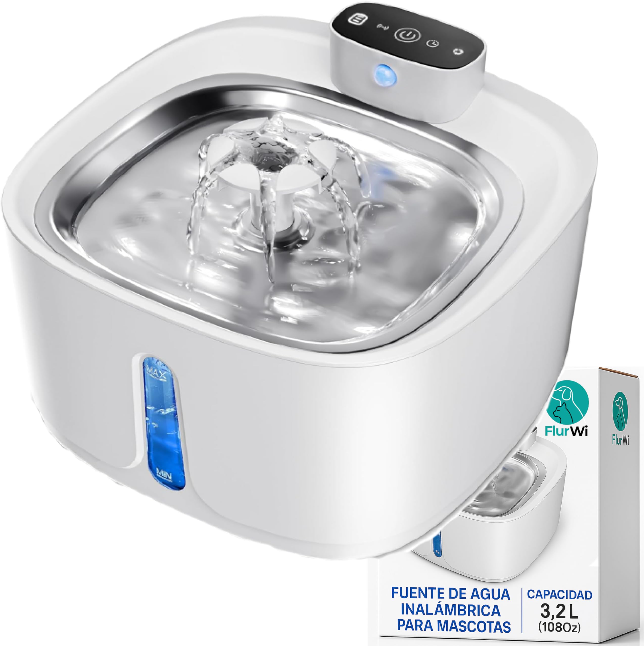 Wasserbrunnen für Katzen, Hunde und andere Haustiere, 3,2 l, automatischer Spender mit Sensor, mehrfache Filtration, wiederaufladbar, USB, leise