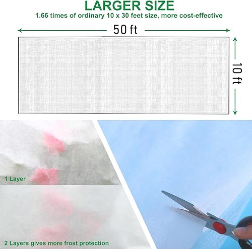 Miniatura 2 de Cubiertas para plantas con protección contra la congelación de 10 x 50 pies, 1.05 ozyd, tela más gruesa contra la congelación de plantas, cubiertas