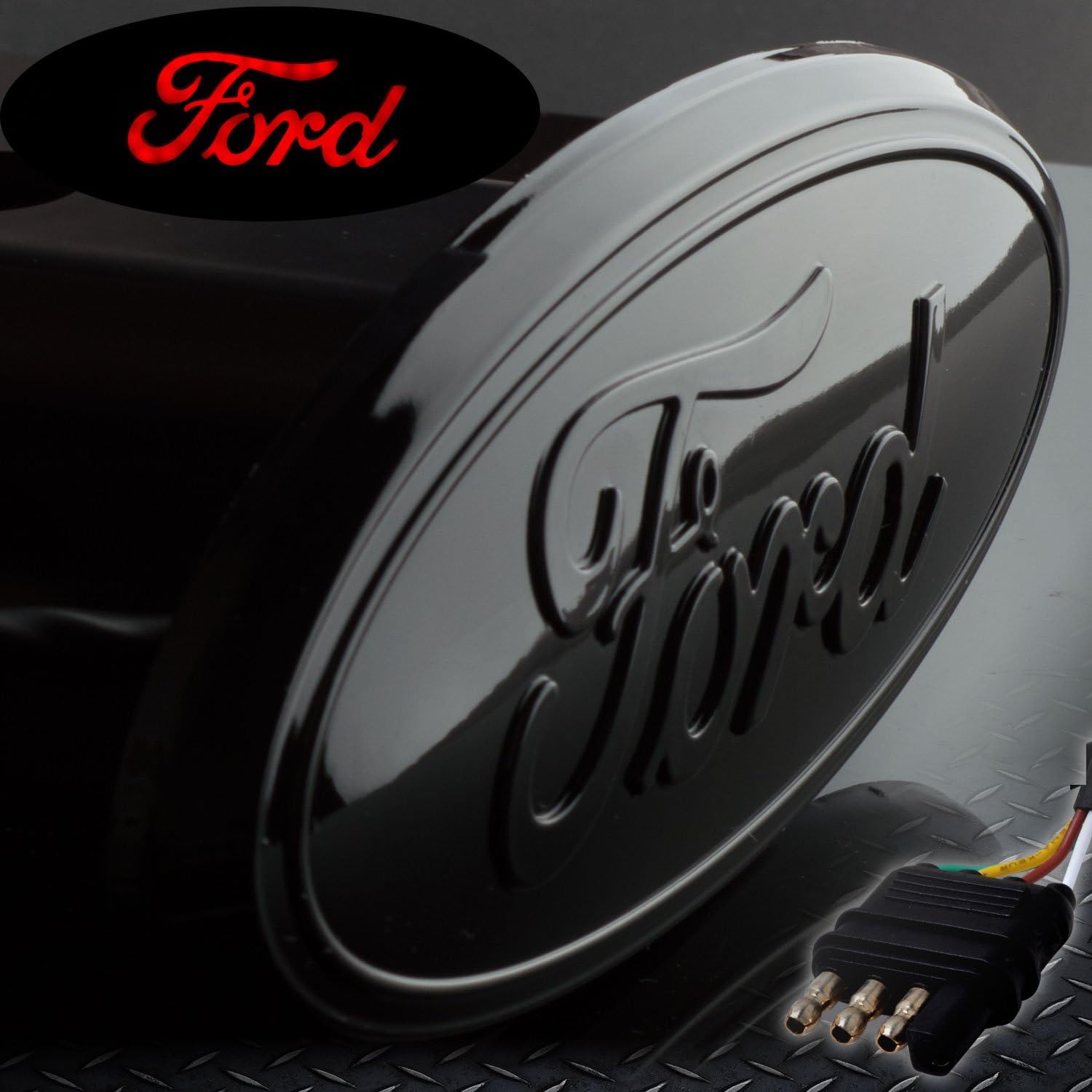 Bosswell Ford Hitch Cover Licensed LED Light Trailer Towing Hitch Receiver Cover (Black)