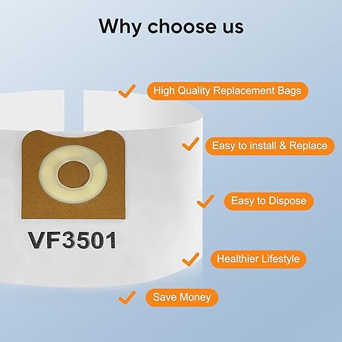 Miniatura 4 de Smilefil - Paquete de 15 bolsas de polvo Filetr VF3501 compatibles con bolsas de polvo Ridgid de 3 a 4.5 galones, bolsas secas para aspiradora de
