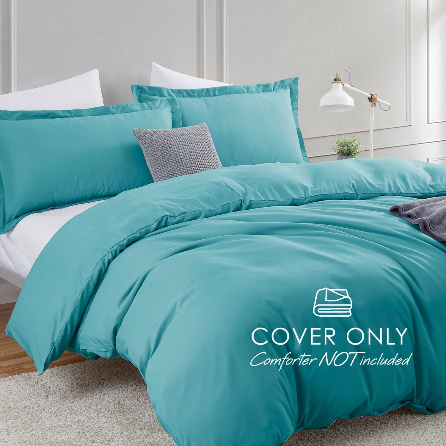 Hearth & Harbor Teal Duvet Cover Queen Size - 3 Piece Soft Double Brushed Bedding Set - Includes 1 Queen Duvet Cover with Button Closure 90x90 inches and 2 Pillow Shams