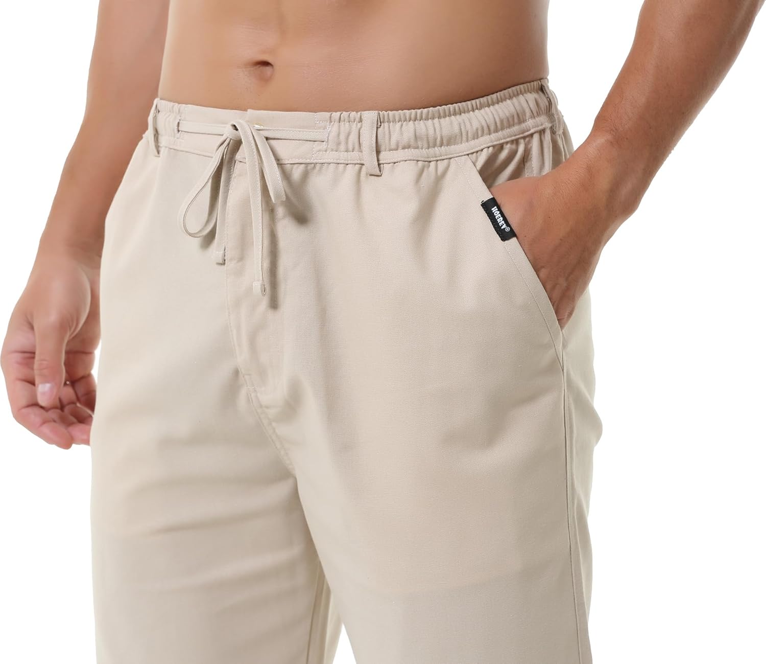 Hoerev Linen Cotton Casual Trousers Pants Drawing String Zipper Closure - Image 5