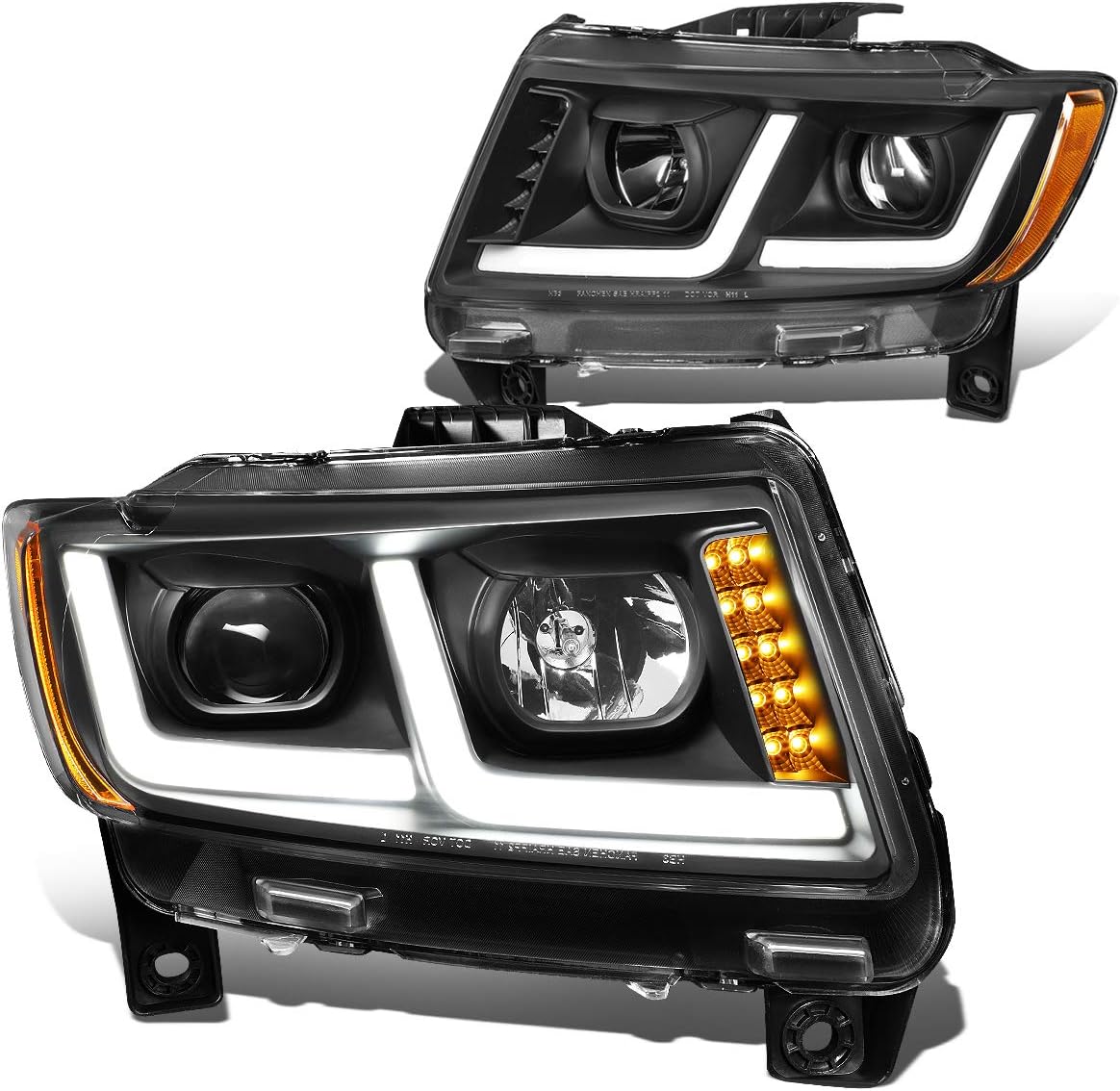 DNA MOTORING Hl-Hpl-Jgc11-Bk-Am Black Dual Led Running Light Projector Headlights Replacement For 11-13 Grand Cherokee