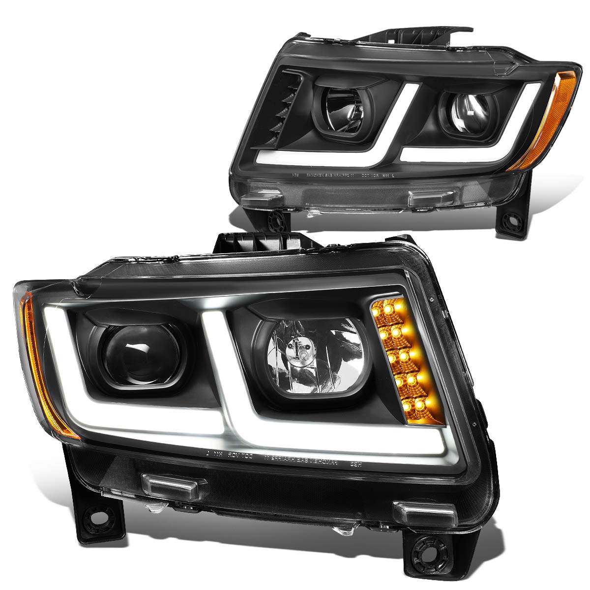 DNA MOTORING Hl-Hpl-Jgc11-Bk-Am Black Dual Led Running Light Projector Headlights Replacement For 11-13 Grand Cherokee