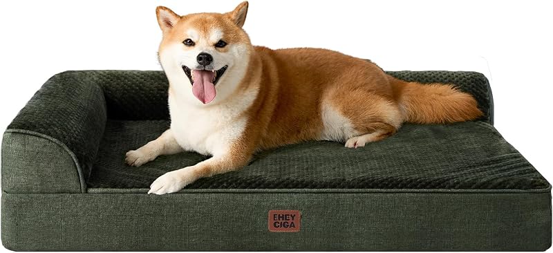 Cama-sofá ortopédica para cães com espuma viscoelástica e capa removível EHEYCIGA, 91,44 x 68,58 x 15,24 cm, Verde-escuro
