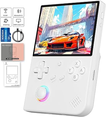 RG 40XXV Retro Handheld Game Consoles Retro Gaming Console Portable Gaming Console Linux 64-bit System 4 inch IPS Screen Cortex-A53 Supports WiFi Bluetooth HDMI and TV Output White