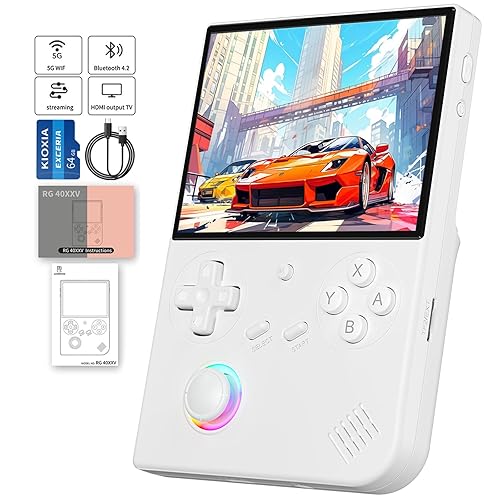 RG40XX V Handheld Game Consoles RG40XXV Retro Game Console Built-in 64G TF Card RG 40XXV Portable Gaming Console Linux 64-bit System Supports WiFi Bluetooth HDMI and TV Output Black White