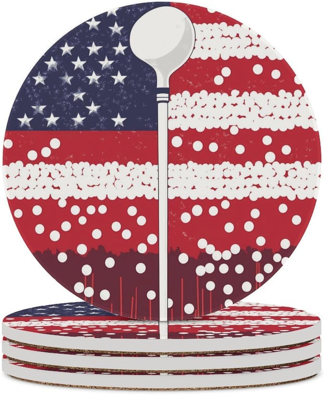 Golf U.S. Flag Funny Round Ceramic Coasters for Drink Absorbent Cup Holders Tabletop Protection