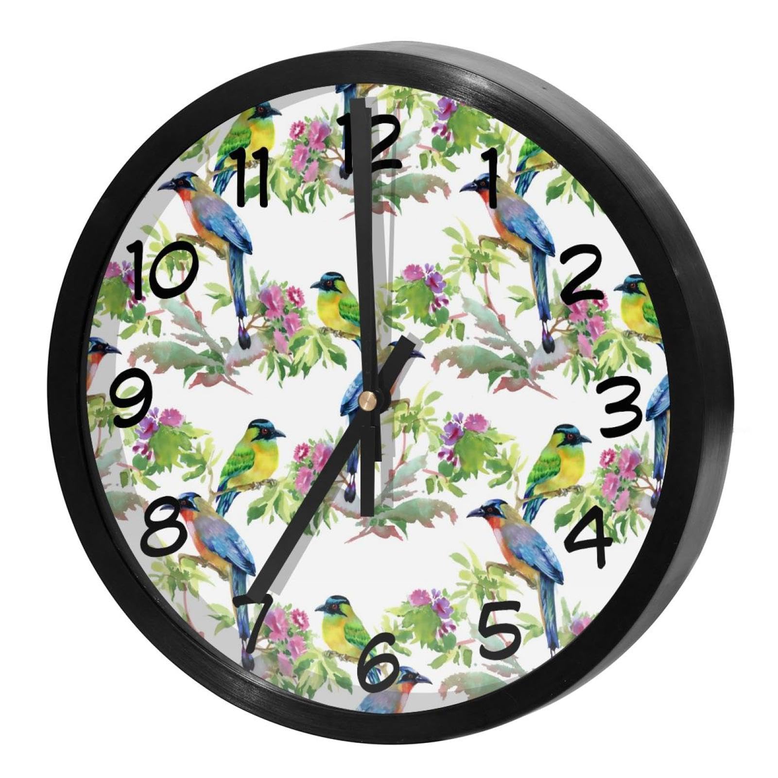 Horloge murale ronde oiseaux colorés pour maison et école