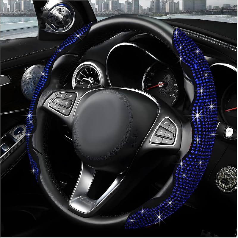 Kit com 2 capas para volante MUQIDA com strass, azul, para volantes de 35,6 a 39,6 cm