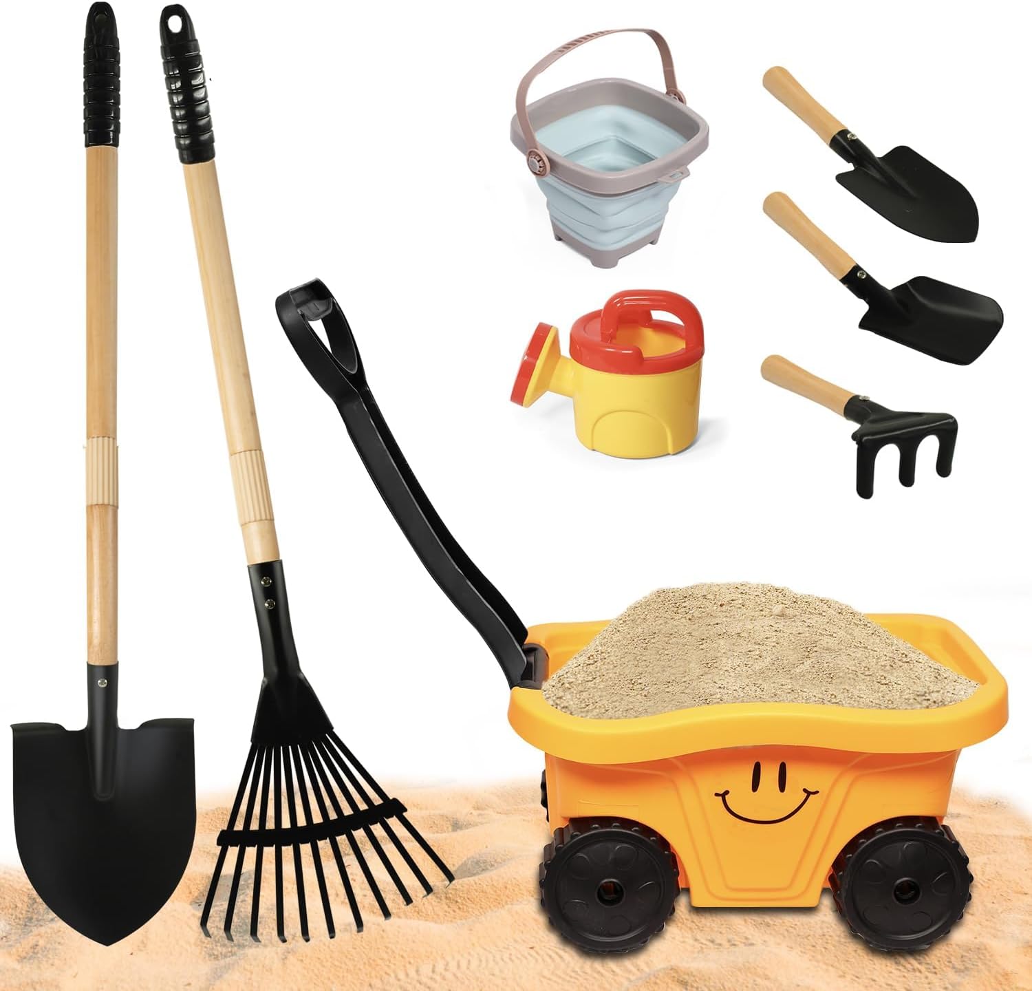 Todders Wheelbarrow Gardening Set, Kids Rake and Shovel Set for Dirt Digging, Garden Tools Equipment for Yard Outdoor Sandbox Summer Toys Gifts for Ages 2-5 Years