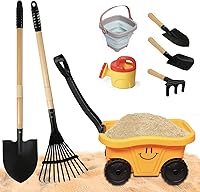 POMIKU Kids Gardening Set with Stable Wagon, Shovel, Rake & Safe Tools - Toddler Outdoor Sandbox Toys Ages 2-5