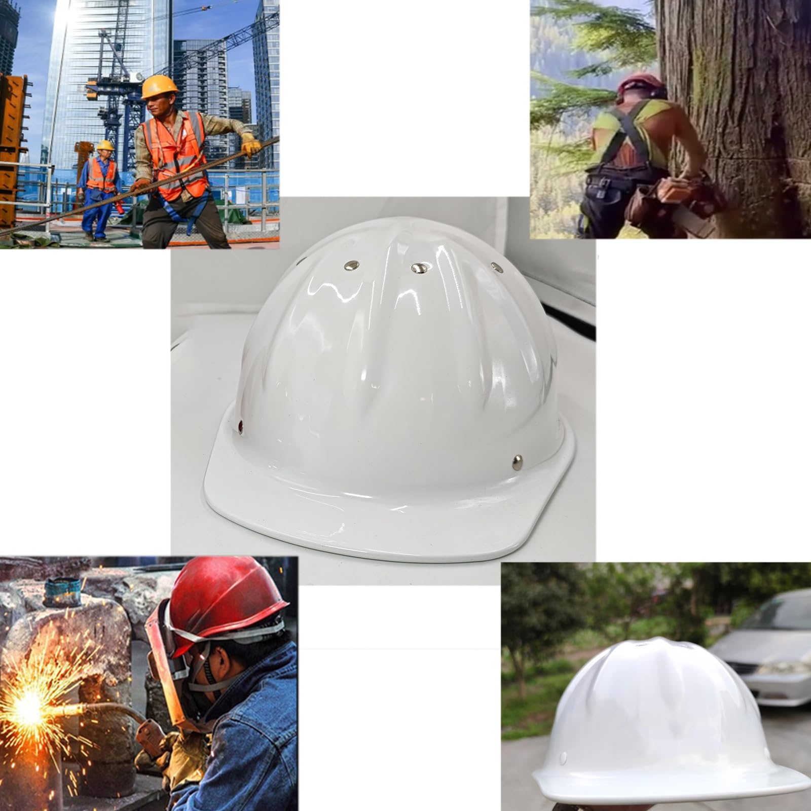 Aluminiumlegierung Bauhelm Weiß 5,1" Hoch Leichter Schutzhelm mit Herausnehmbarem Innenfutter und Integrierter Höhenverstellung Geeignet für Arbeiten in der Höhe und Im Bauwesen