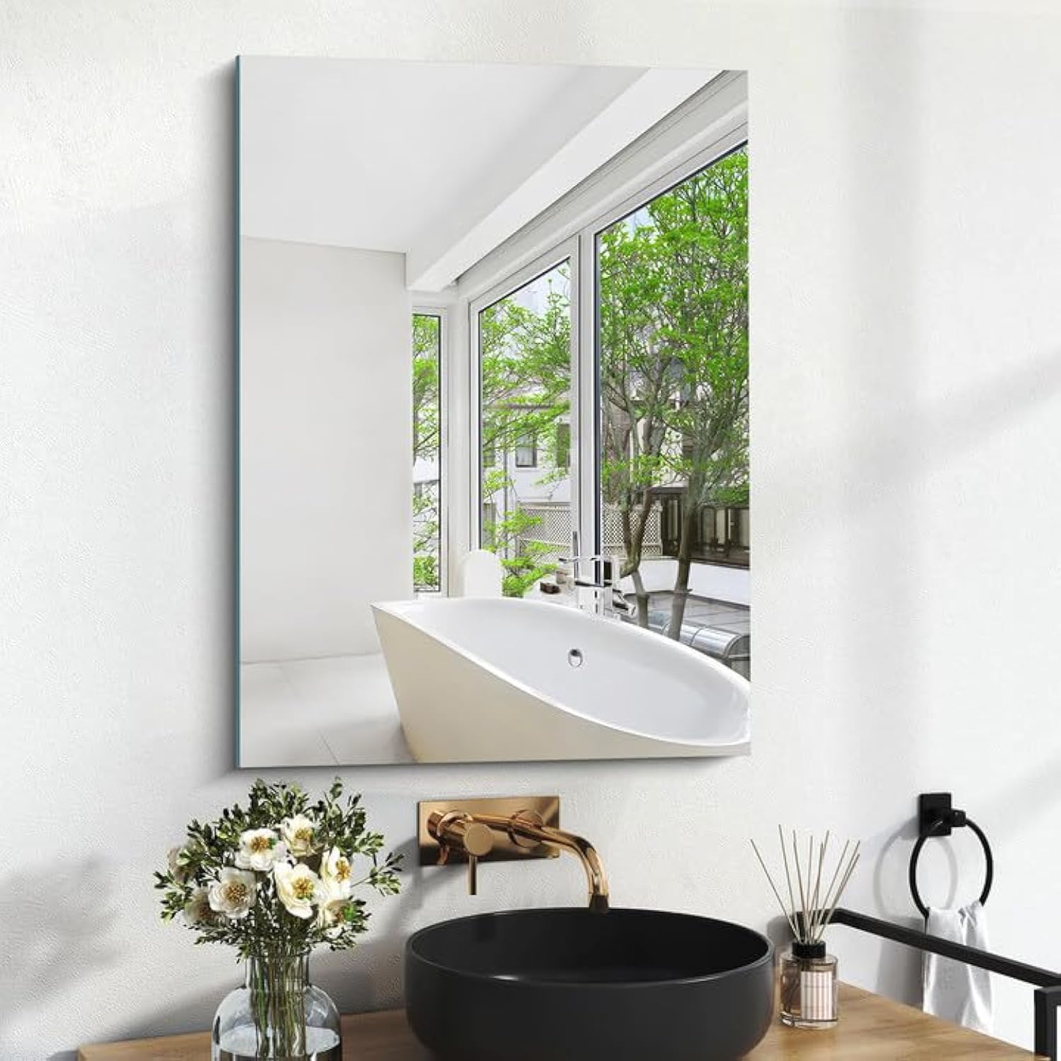 COFENY Espejo sin Marco, Espejo Pared Rectangular de 70 x 50 cm con Bordes Pulidos, Espejo baño irrompible para baño, Dormitorio y Sala de Estar