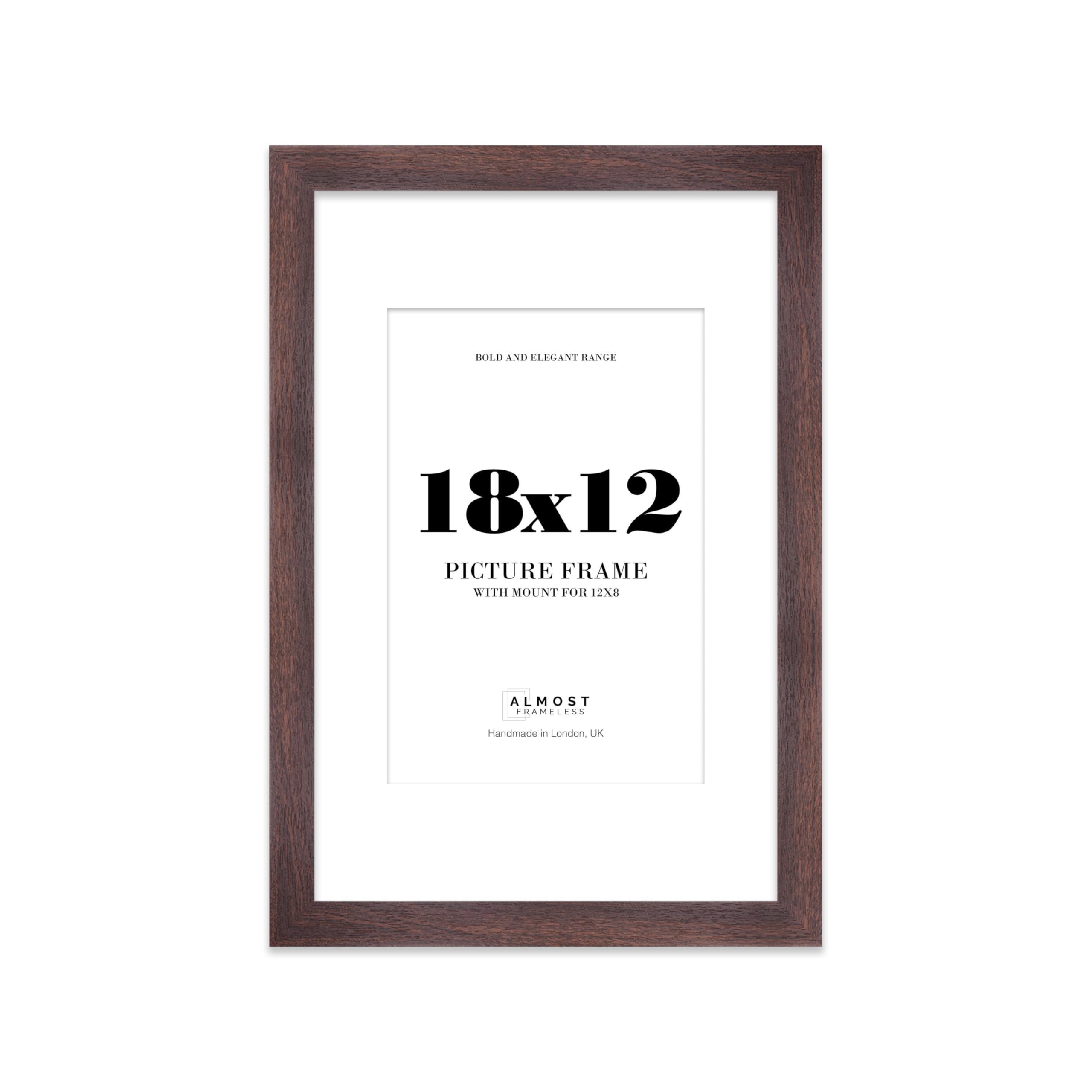 18x12" Walnut Frame With Mount for 12x8" Pictures 28mm Edge Portrait and Landscape Display with Wall Hooks, 1 Pack
