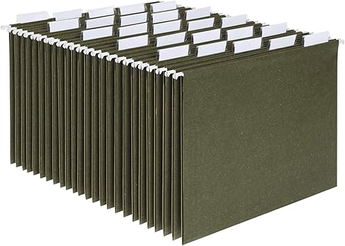 Pendaflex Recycled Hanging File Folders, 25 Pack, Green, Letter Size 8.5" x 11", 5 Tab Positions, Includes Tabs and Inserts, Eco-Friendly Hanging Files for Office and Document Organization